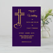 Dubbellijnse kruisharten op Paarse bruiloft Folie Uitnodiging (Staand Voorkant)