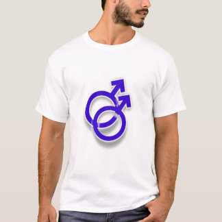 Dubbelmannensymbool Gay Pride Rainbow op achterzij T-shirt