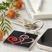 Dubbelrood Zwemig hart AcrylSleutelhanger Sleutelhanger (Voorkant Rechts)