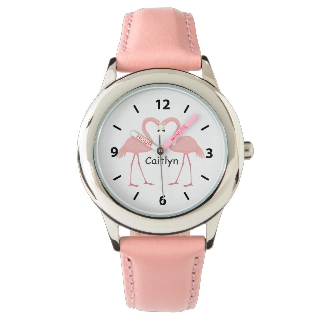 Dubbelroze Kinderen voor Flamingo Horloge (Voorkant)