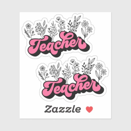 Dubbelroze Retro Teacher Wildflower Vinyl Sticker (Vel)