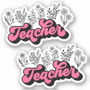 Dubbelroze Retro Teacher Wildflower Vinyl Sticker