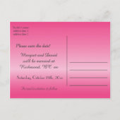 Dubbelroze roos bloemen bruiloft met de datum aankondigingskaart (Achterkant)