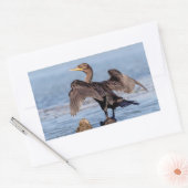 Dubbelvoudig gespleten aalscholver op het meer van rechthoekige sticker (Envelop)