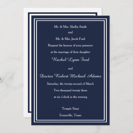 Dubbelwit/marinetrim -5x7Weddenschap Kaart (Voorkant / Achterkant)