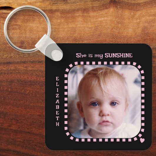 Dubbelzijdig 2 foto's naam zwart roze sleutelhanger (Voorkant)