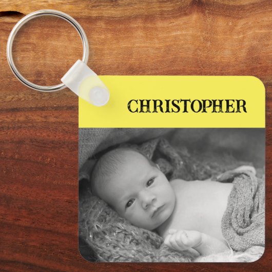 Dubbelzijdig 2 foto's voegen gele namen toe sleutelhanger (Voorkant)