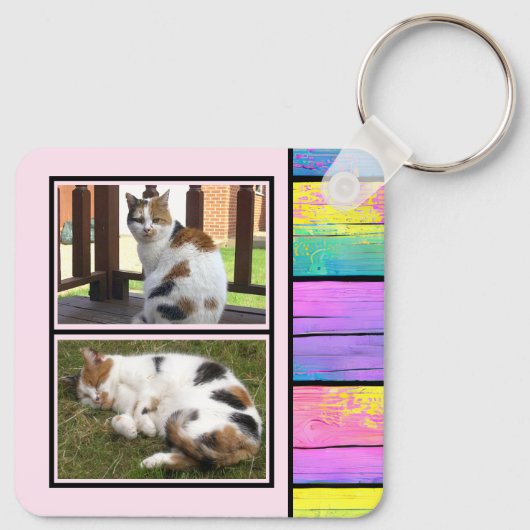 Dubbelzijdig 2 foto's voegen roze initialen toe sleutelhanger (Achterkant)