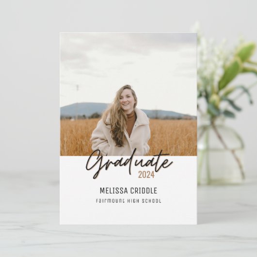 Dubbelzijdig 4 foto wit Afstuderen aankondiging (Staand voorkant)