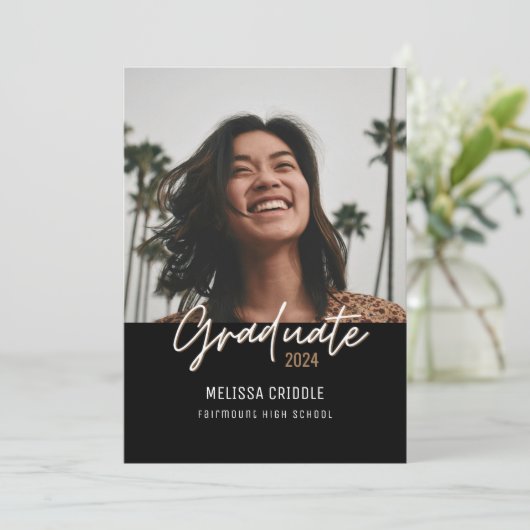 Dubbelzijdig 4 foto zwart Afstuderen aankondiging (Staand voorkant)