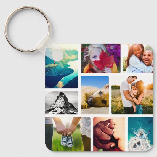 Dubbelzijdig 9 Photo Collage White Metal Sleutelha Sleutelhanger (Voorkant)