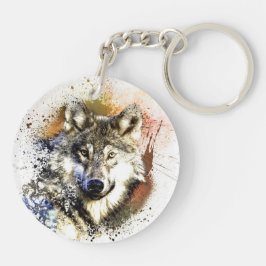 Dubbelzijdig acrylische Sleutelhanger (wolf)