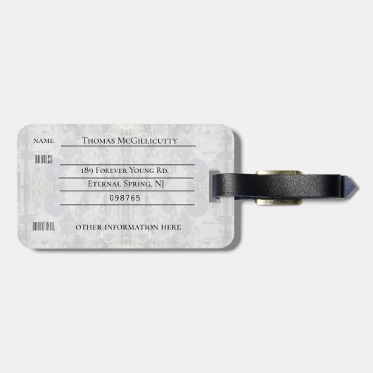 Dubbelzijdig adres zwart-wit filmdecay bagagelabel (Achterkant horizontaal)