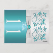 Dubbelzijdig Aqua en zilver Bloemen Tafel Nummer Briefkaart (Achterkant)