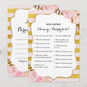 Dubbelzijdig Baby shower game- advies   Wie weet Kaart