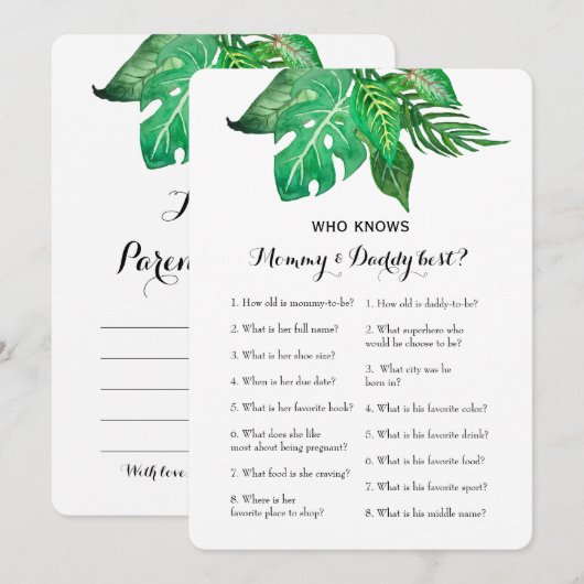 Dubbelzijdig Baby shower game- advies | Wie weet Kaart (Voorkant / Achterkant)