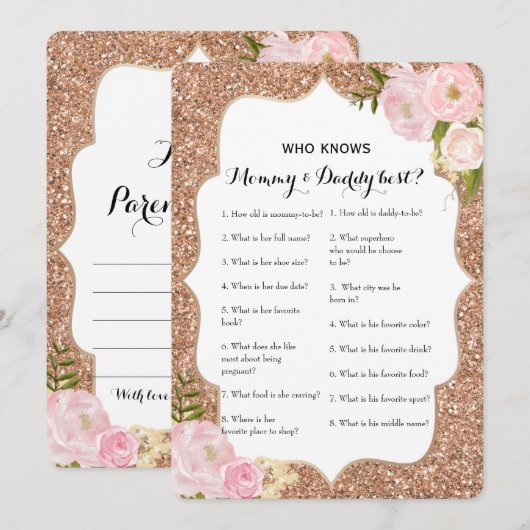 Dubbelzijdig Baby shower game- advies | Wie weet Kaart (Voorkant / Achterkant)