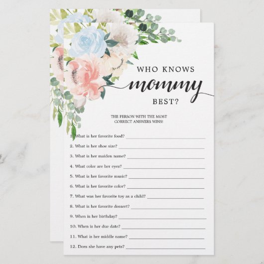 Dubbelzijdig Baby shower game Fleur Jolie Floral (Voorkant / Achterkant)