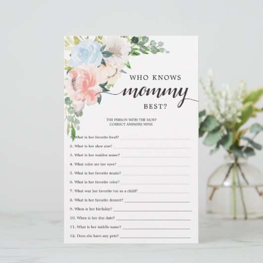 Dubbelzijdig Baby shower game Fleur Jolie Floral (Staand voorkant)