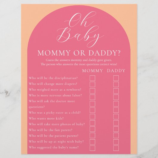 Dubbelzijdig baby shower spel flyer (Voorkant)