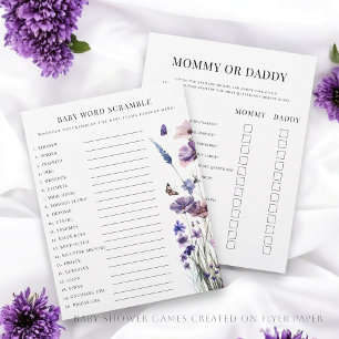 Dubbelzijdig baby shower spel flyer