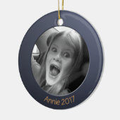 Dubbelzijdig Blauw 2 x Aangepaste Foto en Tekst Keramisch Ornament (Links)