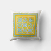 Dubbelzijdig blauw en gele batikstijl aangepast kussen (Achterkant)