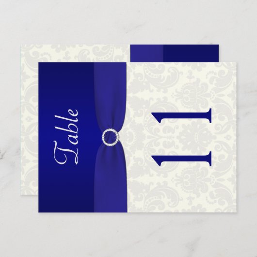 Dubbelzijdig Blauw en Ivoor Damast Tafelnummer (Voorkant / Achterkant)
