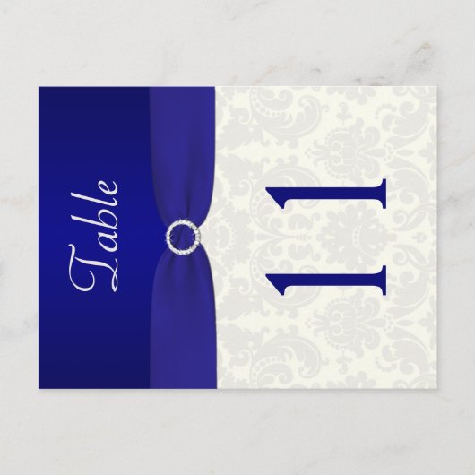 Dubbelzijdig Blauw en Ivoor Damast Tafelnummer (Voorkant)