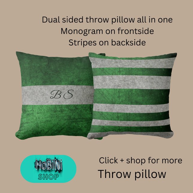 Dubbelzijdig blauw grijs & monogram & strepen kussen (Dual sided throw pillow all in one
Monogram on frontside
Stripes on backside)