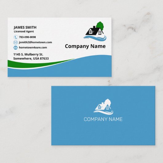 Dubbelzijdig blauw/groen onroerend goed visitekaartje (Voorkant / Achterkant)