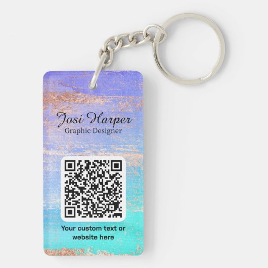 Dubbelzijdig Blauwgroen Paars acryl QR-code Sleutelhanger (achterkant)