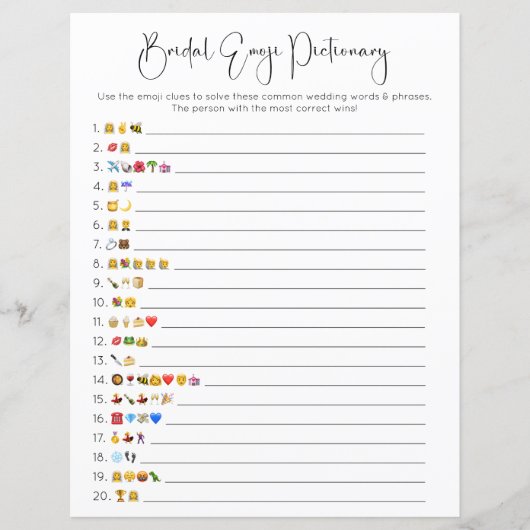 Dubbelzijdig bruiloft emoji pictionary spel (Voorkant)