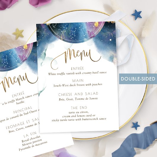 Dubbelzijdig, Chic Hemels Thema Watercolor Menu