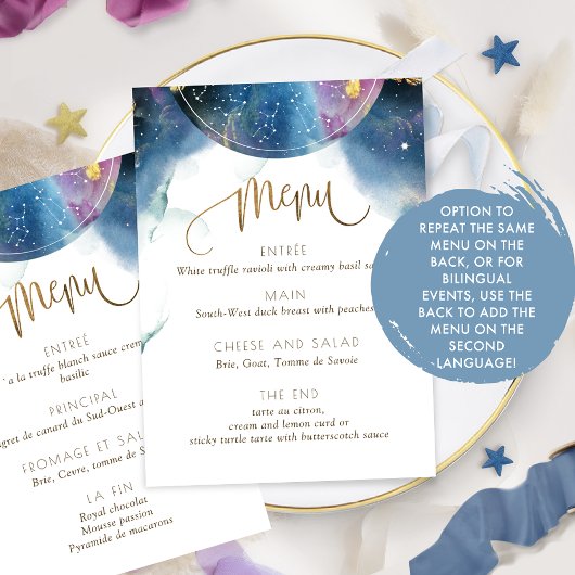 Dubbelzijdig, chique hemelse thema Waterverf Menu