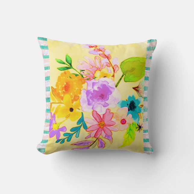 Dubbelzijdig Floral Stripe Ananas Stripe Kussen (Voorkant)