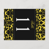 Dubbelzijdig geel en zwart damast tafelnummer (Achterkant)