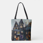 Dubbelzijdig gotisch spookhuis Halloween Tote Bag (Achterkant)