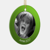 Dubbelzijdig Groen 2 x Aangepaste Foto en Tekst Keramisch Ornament (Rechts)