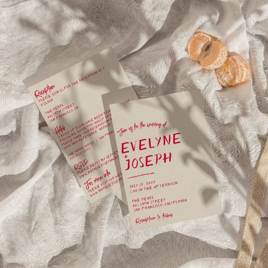 Dubbelzijdig handgeschreven kleurrijke moderne bru kaart