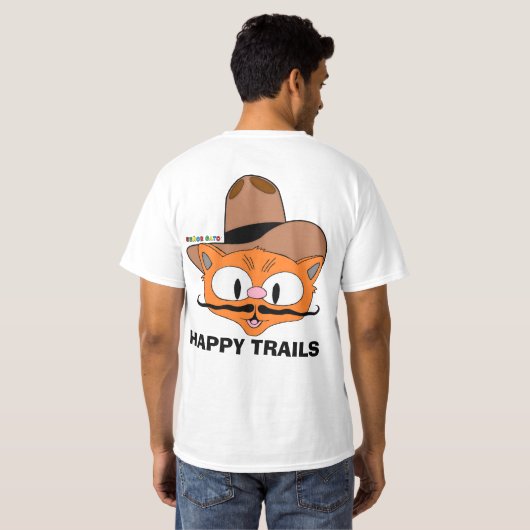 Dubbelzijdig HAPPY TRAILS Cartoon snor kat T-shirt (Achterkant volledig)