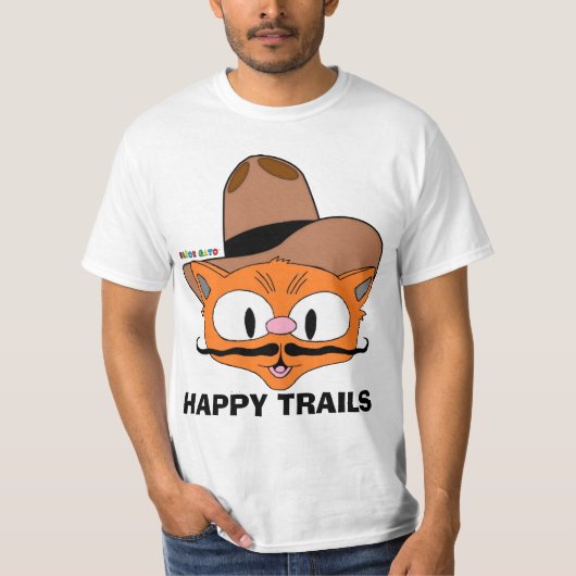 Dubbelzijdig HAPPY TRAILS Cartoon snor kat T-shirt (Voorkant)