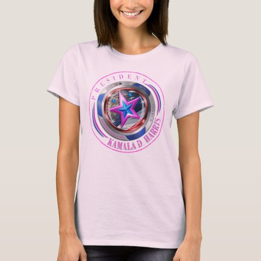 Dubbelzijdig Harris-Walz Wing/Stamp Medaillon T-shirt (Voorkant)