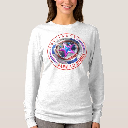 Dubbelzijdig Harris-Walz Wing/Stamp Medaillon T-shirt (Voorkant)