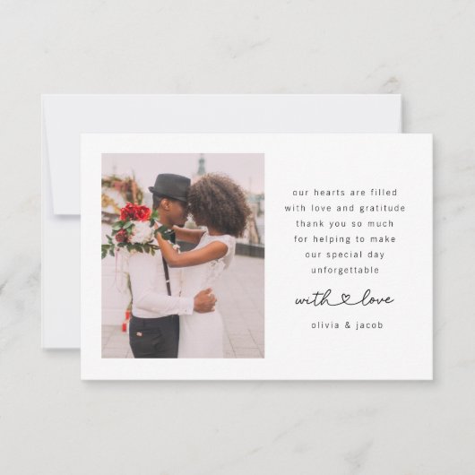 Dubbelzijdig hart script foto bruiloft bedankkaart (Voorkant)