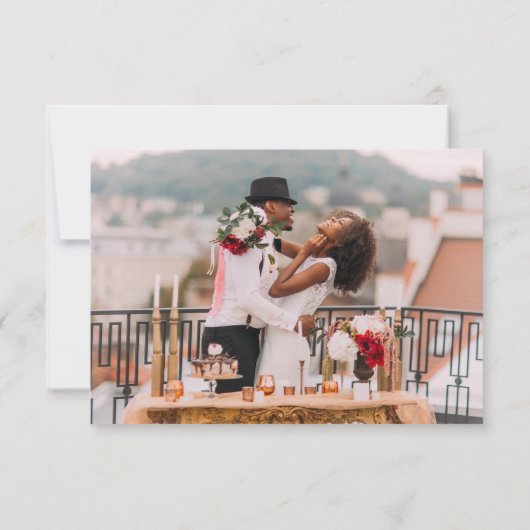 Dubbelzijdig hart script foto bruiloft bedankkaart (Achterkant)