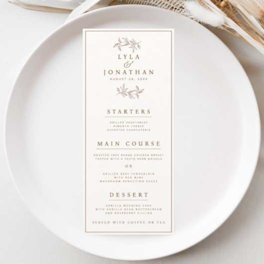 Dubbelzijdig ivoor & roest bruiloft bar/diner menu