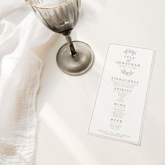 Dubbelzijdig ivoor & roest bruiloft bar/diner menu
