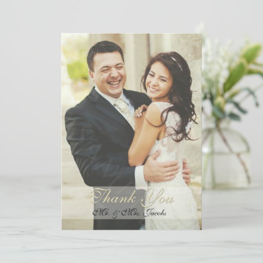 Dubbelzijdig ivoren fotoweddenschap Hartelijk dank Bedankkaart (Staand voorkant)