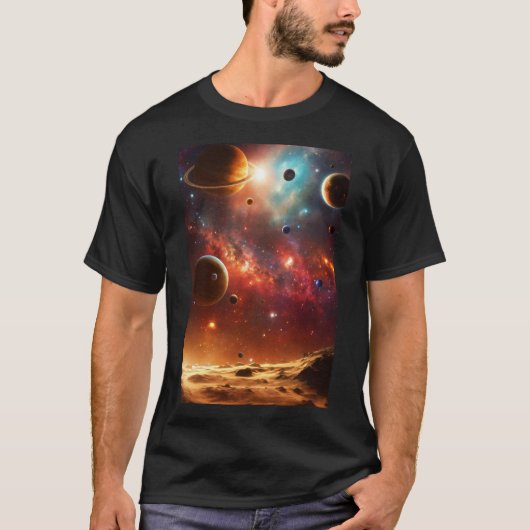 Dubbelzijdig kosmisch ballet: Planets Moon T-shirt (Voorkant)